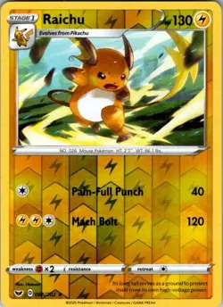 Raichu 066/202 Sword & Shield Pokemon Reverse Holo Near Mint - Image 1