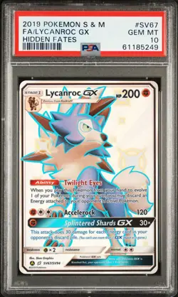 2019 POKEMON SUN & MOON HIDDEN FATES #SV67 FULL ART/LYCANROC GX PSA 10 - Image 1