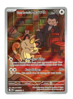 Team Rocket's Meowth 203/182 Illustration Rare Holo Destined Rivals Pokemon NM - Image 1