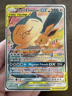 Pokemon Eevee & Snorlax GX TAG TEAM Promo Full Art Holo SM169 Card TCG Pokemon - Image 1