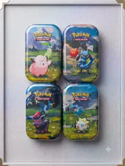 Pokemon TCG Mini Tins Set of 4 Sealed Booster Packs Cards Collection Art Set - Image 1