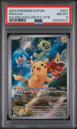 2023 Pokemon Svp ENSV Black Star Promo Pikachu Paldea Evolved P.C. ETB 027 PSA 8 - Image 1