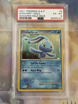2007 Pokemon Diamond Pearl Half Deck Manaphy #4 Holo PSA 6 EX-MT Double Swirl - Image 1