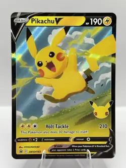 2021 Pokemon TCG Pikachu V Celebrations SWSG143 Full Art Holo Card - Image 1