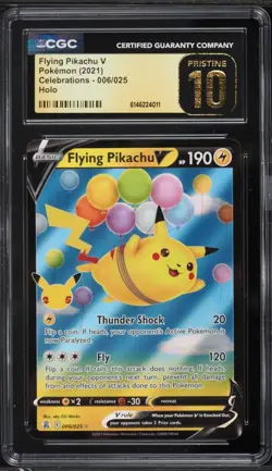 ⚡⚡ CGC 10 Pristine Pokemon Flying Pikachu V Celebrations 006/025 - Image 1
