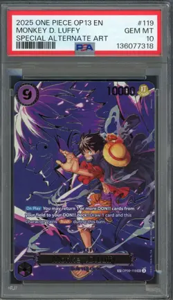 PSA 10 Monkey D. Luffy (SP Alt Art) OP13 OP09-119 EN One Piece B20 - Image 1