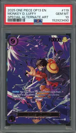 PSA 10 Monkey D. Luffy (SP Alt Art) OP13 OP09-119 EN One Piece B14 - Image 1
