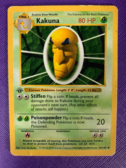 1st Edition Shadowless Kakuna 33/102 Base Set Rare Vintage Pokemon Card - Image 1