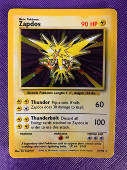 Zapdos Base Set Holo Rare 1999 Pokemon Card 16/102 Vintage MP - Image 1