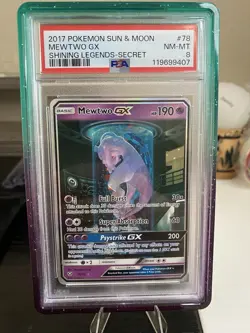 2017 Pokemon Sun & Moon Shining Legends Mewtwo GX Card 78/73 PSA 8!! With Guard! - Image 1