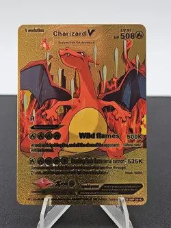 Charizard V Gold Foil Pokemon “Wild Flames” Lv91 508 HP Fan Art Card LP - Image 1