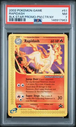 2002 POKEMON GAME PROMO BLACK STAR-POKEMON CENTER NY #51 RAPIDASH PSA 7 - Image 1