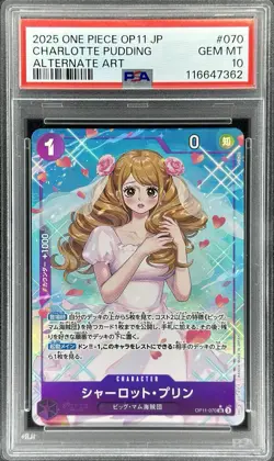 One Piece JPN Charlotte Pudding Alt Art #OP11-070 Fist Of Divine Speed (PSA 10) - Image 1