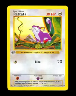 1999 Pokemon RATTATA Base Set 1ST EDITION Shadowless Non Holo Card 61/102 WotC - Image 1