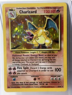 Charizard 4/102 Base Set Unlimited Holo Rare Wizards Pokemon TCG Card 1999 LP - Image 1