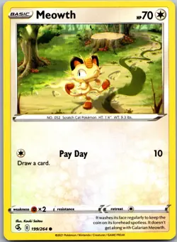 Meowth 199/264 Common Fusion Strike Pokemon Near Mint - Image 1