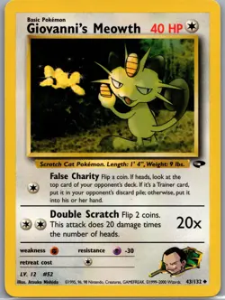 Giovanni's Meowth 43/132 Uncommon Gym Challenge Pokemon Unlimited Lightly Played - Image 1