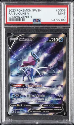 2023 POKEMON SWORD & SHIELD CROWN ZENITH #GG38 FULL ART/SUICUNE V PSA 9 - Image 1