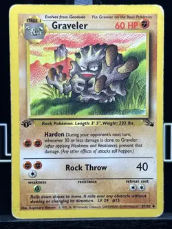1st Edition Graveler 37/62 Pokemon TCG WOTC Base Set Fossil Regular MP - Image 3