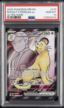 2025 POKEMON DRI EN-DESTINED RIVALS ULTRA RARE TEAM ROCKET'S PERSIAN EX PSA 10 - Image 1