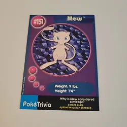 Mew #151 Pokemon TCG Burger King Promo PokeTrivia Trading Card Vintage HP - Image 1