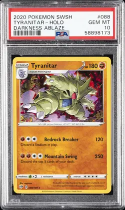 2020 POKEMON SWORD & SHIELD DARKNESS ABLAZE #088 TYRANITAR-HOLO PSA 10 - Image 1