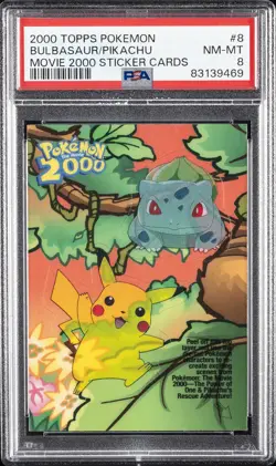 2000 TOPPS POKEMON THE MOVIE 2000 STICKER CARDS #8 BULBASAUR/PIKACHU PSA 8 - Image 1