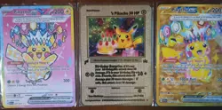 Pikachu Ex 277/217/ Ex 247/191 & Birthday Surprise Metal Gold Cards Art Novelty - Image 1
