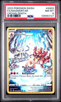 PSA 8 MAGMORTAR CROWN ZENITH 2023 POKEMON SWORD AND SHIELD GG03 FULL ART - Image 1