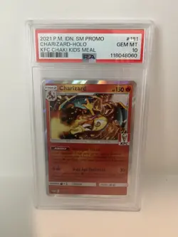 Pokemon Charizard KFC Chaki Kids Meal INDONESIAN Full Art Promo 181/SM-P PSA 10 - Image 1