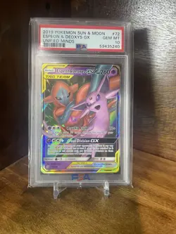 Espeon & Deoxys GX 72/236 SUN & MOON UNIFIED MINDS Tag Team PSA 10 Pokemon TCG - Image 1