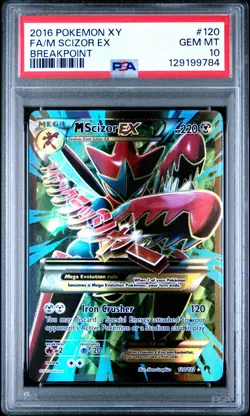 2016 POKEMON XY BREAKPOINT #120 FULL ART/M SCIZOR EX PSA 10 - Image 1