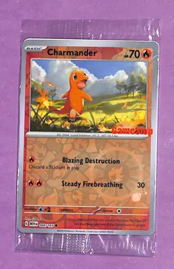 (b) Pokemon 151 Charmander Gamestop Stamped Reverse Holo Promo 004/165 Sealed - Image 1