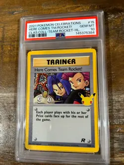 POKEMON 2021 Celebrations Classis HERE COMES TEAM ROCKET Holo #15 PSA 10 Gem 2 - Image 1