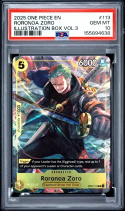 Roronoa Zoro (Illustration Box Vol.3) OP07-113 One Piece Promotion Cards PSA 10 - Image 1
