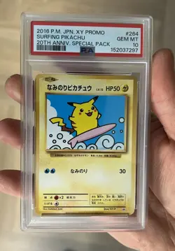 Pokemon Surfing Pikachu 20th Anniversary Special Pk. JPN Promo 264/XY-P PSA 10 - Image 1