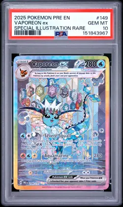 2025 POKEMON PRE EN-PRISMATIC EVOLUTIONS #149 VAPOREON EX PSA 10 - Image 1