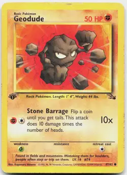 Geodude 47/62 Common Fossil Pokemon 1st Edition Heavily Played - Image 1