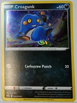 HD Fart Swirl 🌀 Croagunk SWSH245 Cosmos Holo Bleed Error Rare Pokemon TCG ✨ - Image 1