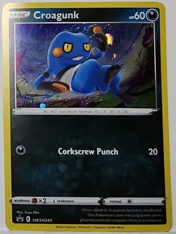 HD Fart Swirl 🌀 Croagunk SWSH245 Cosmos Holo Bleed Error Rare Pokemon TCG ✨ - Image 2