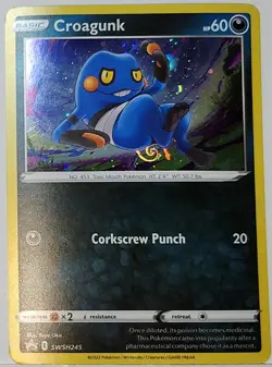 HD Fart Swirl 🌀 Croagunk SWSH245 Cosmos Holo Bleed Error Rare Pokemon TCG ✨ - Image 3