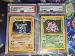 Pokemon Nidoking 11/102 PSA 8 + Machamp 1st Ed 8/102 PSA 6 Base Set Slabs - Image 1