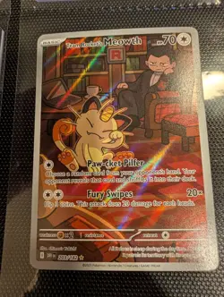 Pokemon TCG Team Rocket's Meowth 203/182 Sv10 IR Holo FA English HP70 - Image 1