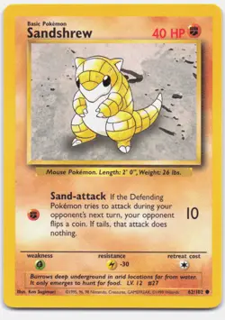 Sandshrew 62/102 Common Base Set Unlimited Pokemon Near Mint - Image 1