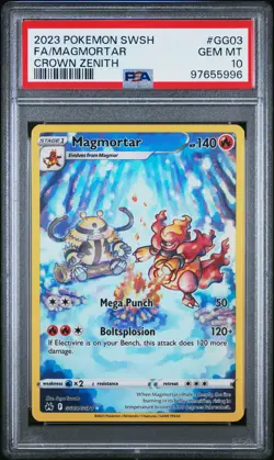 2023 POKEMON SWORD & SHIELD CROWN ZENITH #GG03 FULL ART/MAGMORTAR PSA 10 - Image 1