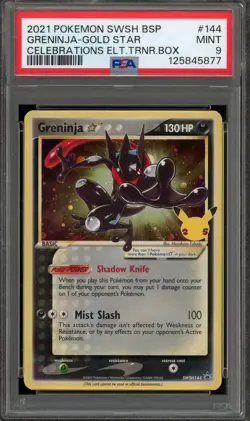 Pokemon Greninja Gold Star Celebrations ETB Black Star Holo Promo SWSH144 PSA 9 - Image 1