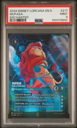 2024 DISNEY LORCANA EN 5-SHIMMERING SKIES MUFASA - RULER OF PRIDE ROCK PSA 9 - Image 1