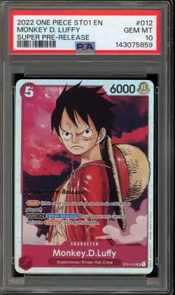 One Piece CCG Monkey.D.Luffy Super Pre-Release ST01-012 PSA 10 Gem Mint - Image 1