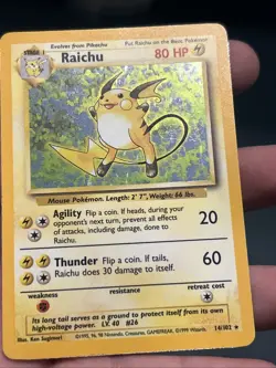 Pokemon TCG Raichu 14/102 Holo Rare Base Set 1999- LP/ NM - Image 2