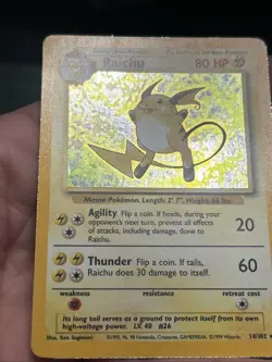 Pokemon TCG Raichu 14/102 Holo Rare Base Set 1999- LP/ NM - Image 4